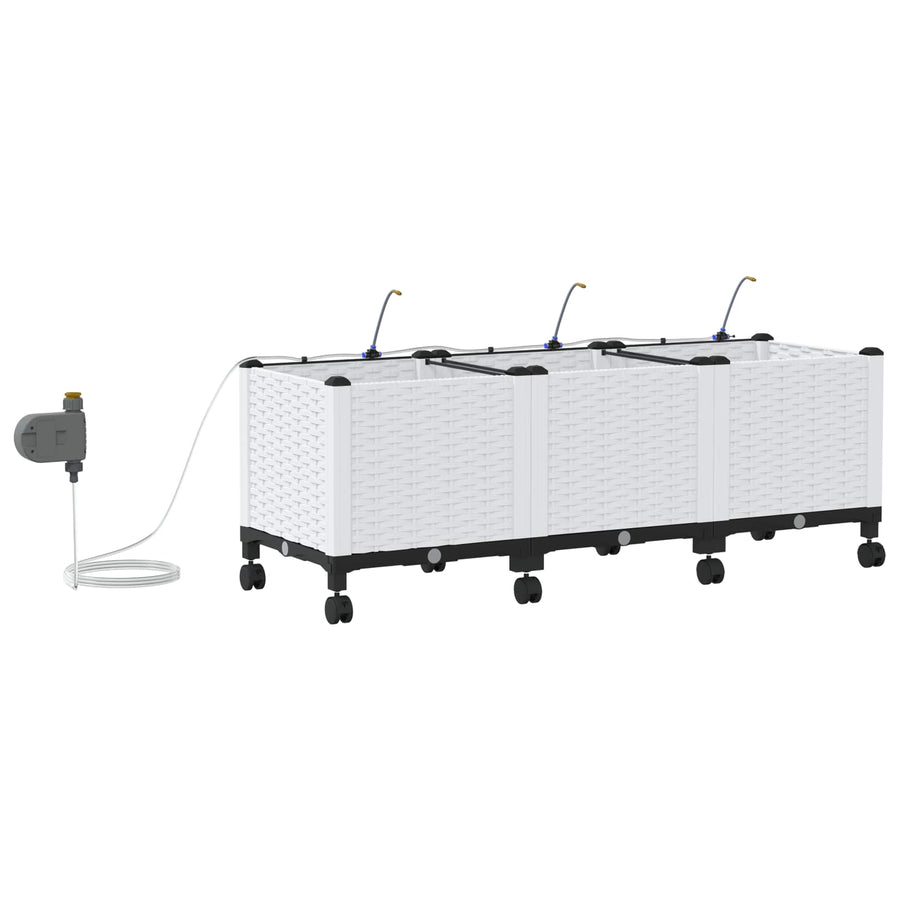Tuin Pot met Irrigatie en Wielen 3 st Wit 120 x 40 x 43,5 cm PP