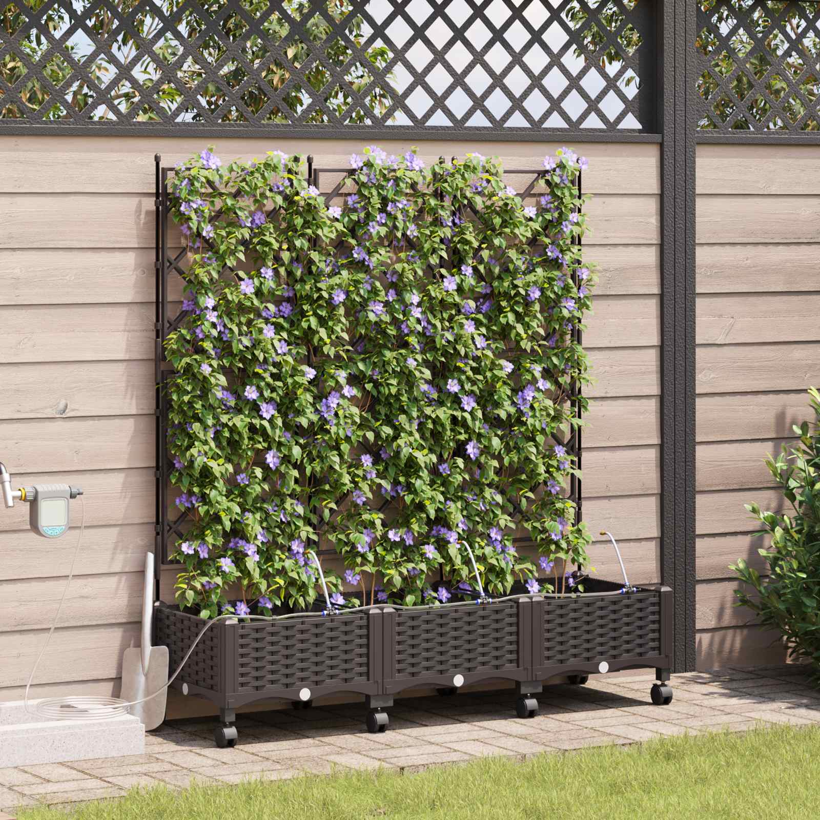 Tuin Pot met Irrigatie en Wielen 3 st Bruin 120 x 40 x 132 cm