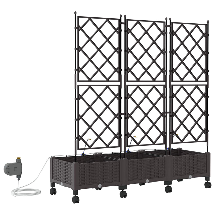 Tuin Pot met Irrigatie en Wielen 3 st Bruin 120 x 40 x 132 cm