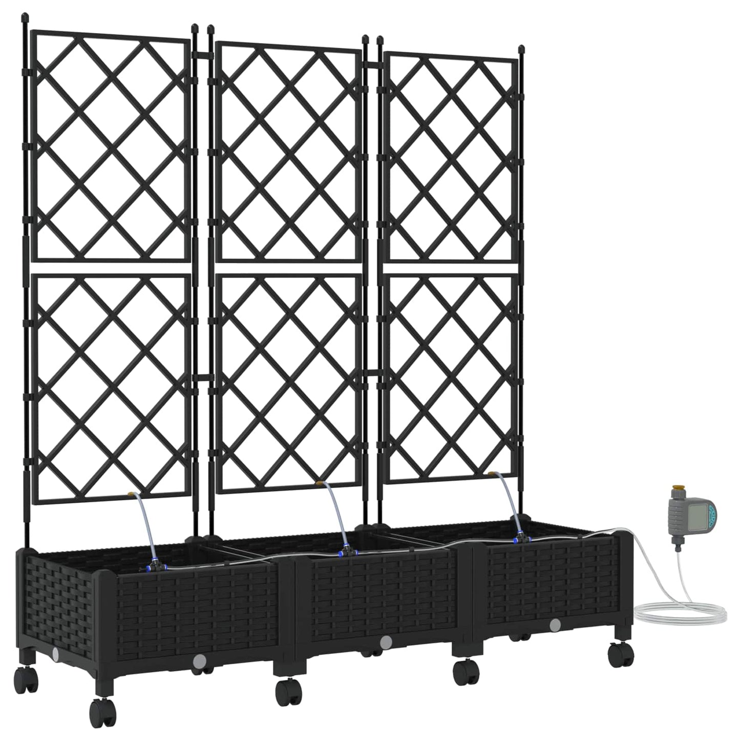 Tuin Pot met Irrigatie en Wielen 3 st Zwart 120 x 40 x 132 cm