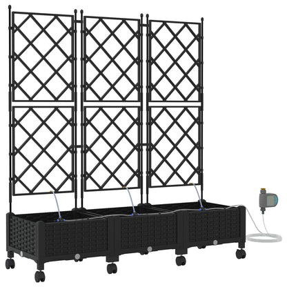 Tuin Pot met Irrigatie en Wielen 3 st Zwart 120 x 40 x 132 cm