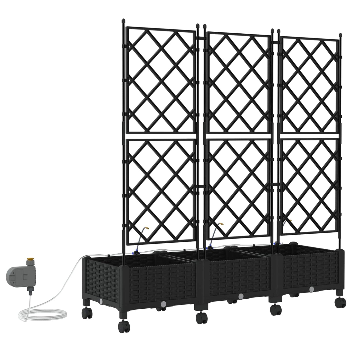 Tuin Pot met Irrigatie en Wielen 3 st Zwart 120 x 40 x 132 cm