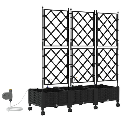 Tuin Pot met Irrigatie en Wielen 3 st Zwart 120 x 40 x 132 cm