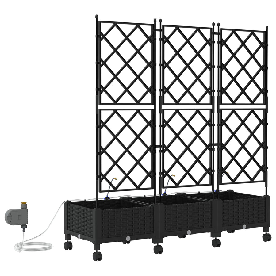 Tuin Pot met Irrigatie en Wielen 3 st Zwart 120 x 40 x 132 cm
