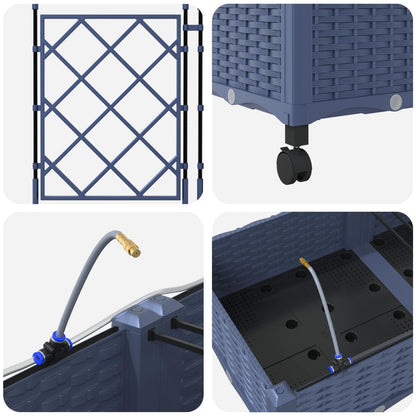 Tuin Pot met Irrigatie en Wielen 3 st Grijs 120 x 40 x 132 cm