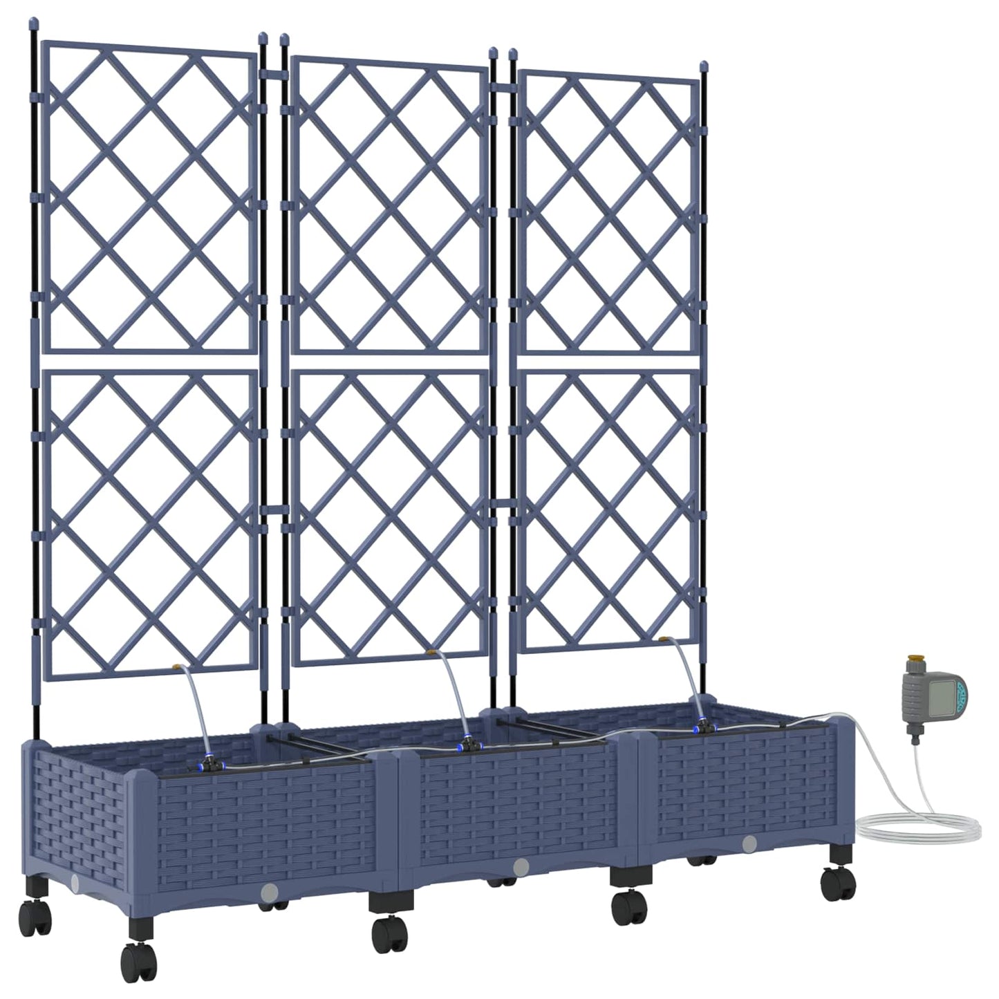 Tuin Pot met Irrigatie en Wielen 3 st Grijs 120 x 40 x 132 cm