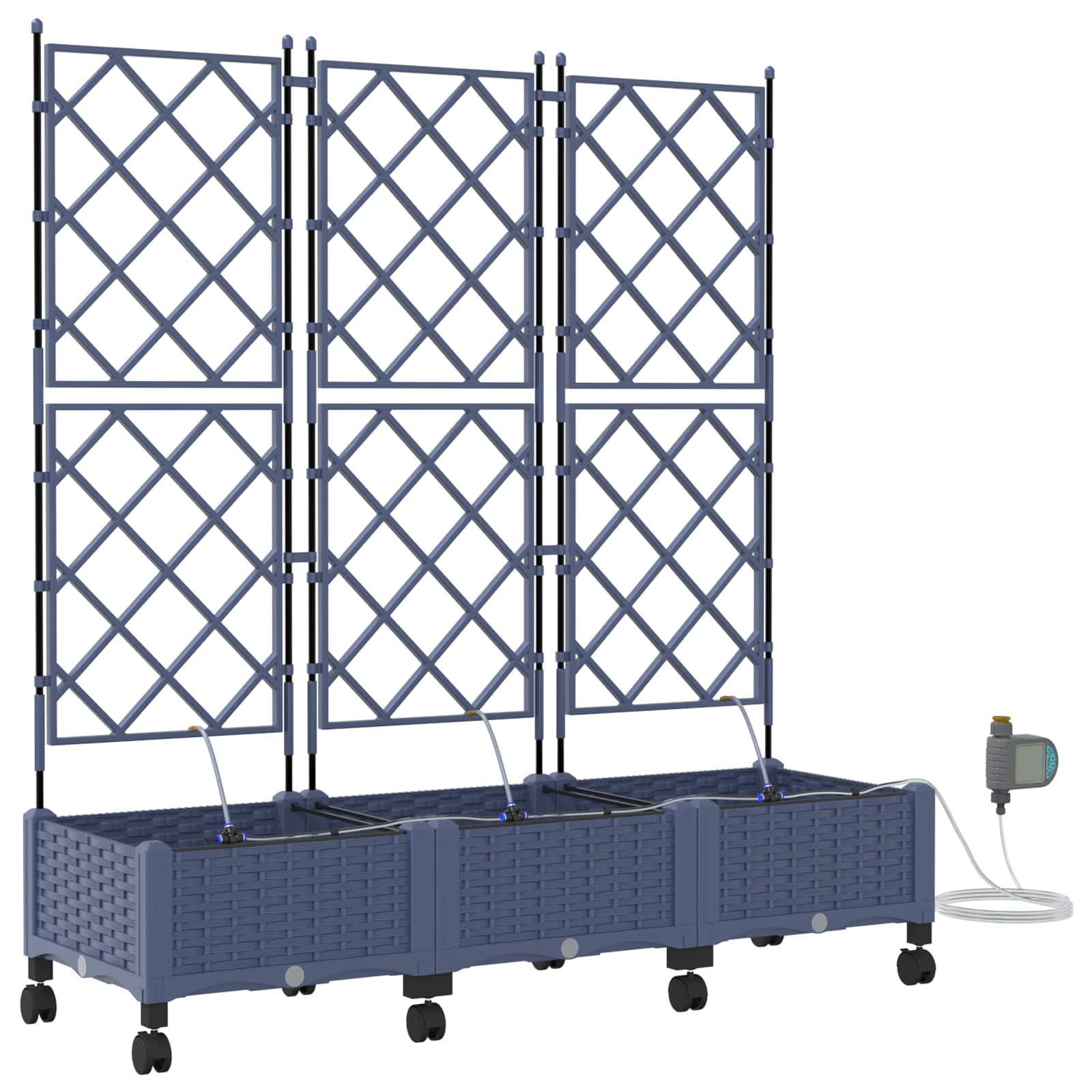 Tuin Pot met Irrigatie en Wielen 3 st Grijs 120 x 40 x 132 cm