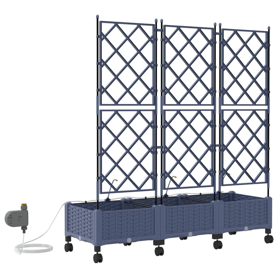 Tuin Pot met Irrigatie en Wielen 3 st Grijs 120 x 40 x 132 cm