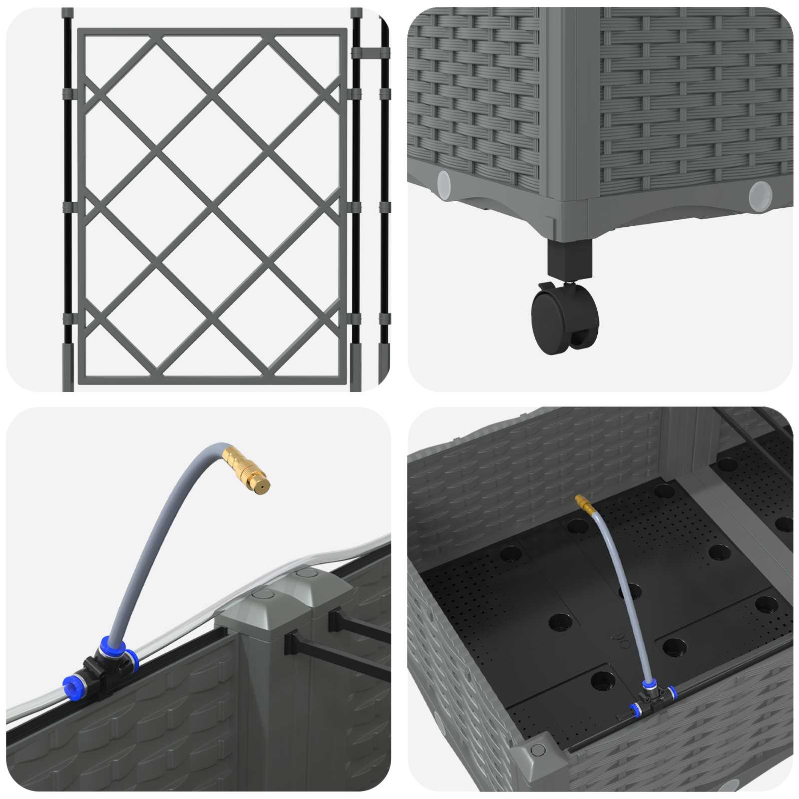 Tuin Pot met Irrigatie en Wielen 3 st Lichtgrijs PP