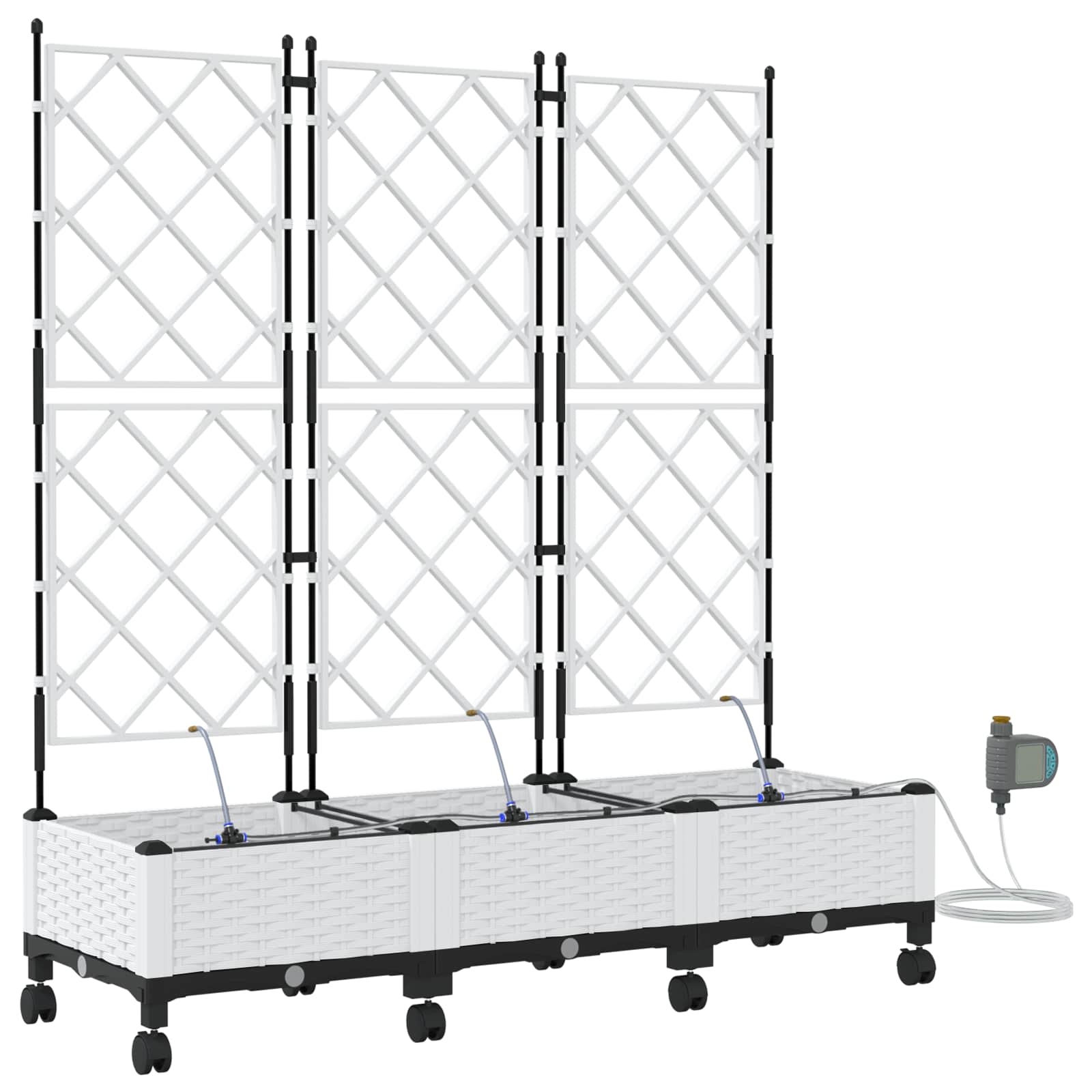Tuin Pot met Irrigatie en Wielen 3 st Wit 120 x 40 x 132 cm PP