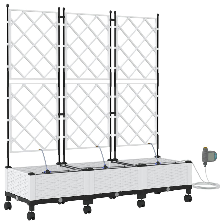 Tuin Pot met Irrigatie en Wielen 3 st Wit 120 x 40 x 132 cm PP