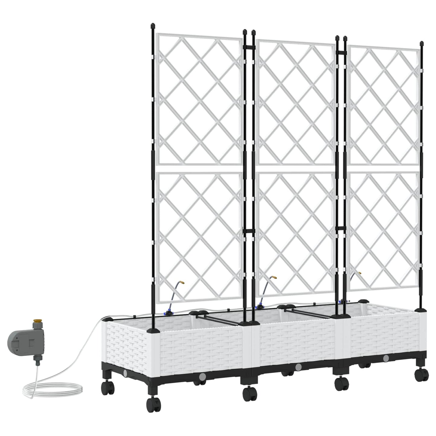 Tuin Pot met Irrigatie en Wielen 3 st Wit 120 x 40 x 132 cm PP