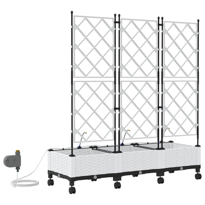Tuin Pot met Irrigatie en Wielen 3 st Wit 120 x 40 x 132 cm PP