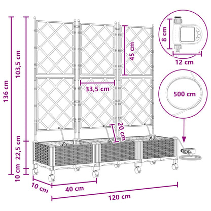 Tuin Pot met Irrigatie en Wielen 3 st Wit 120 x 40 x 132 cm PP