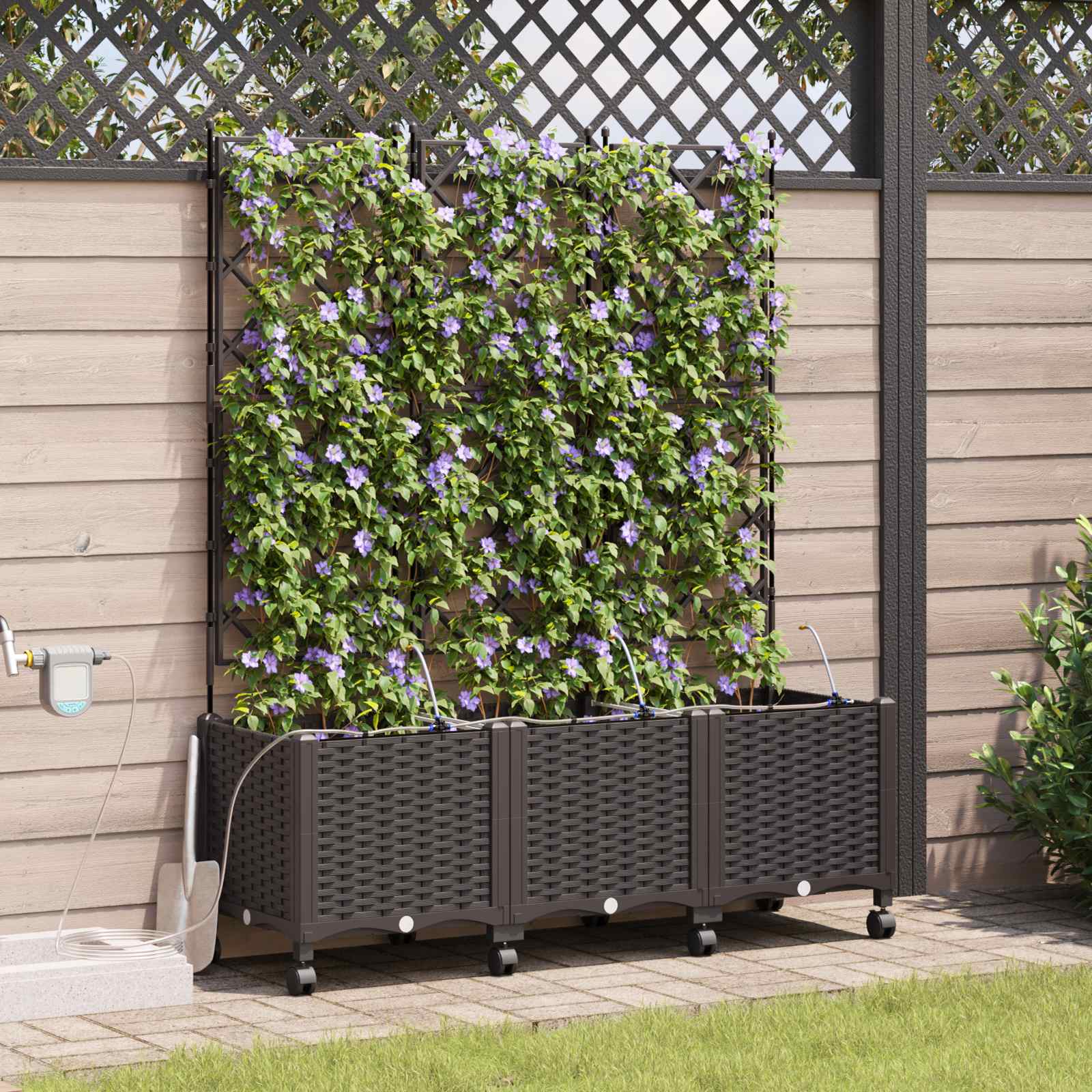 Tuin Pot met Irrigatie en Wielen 3 st Bruin 120 x 40 x 148 cm