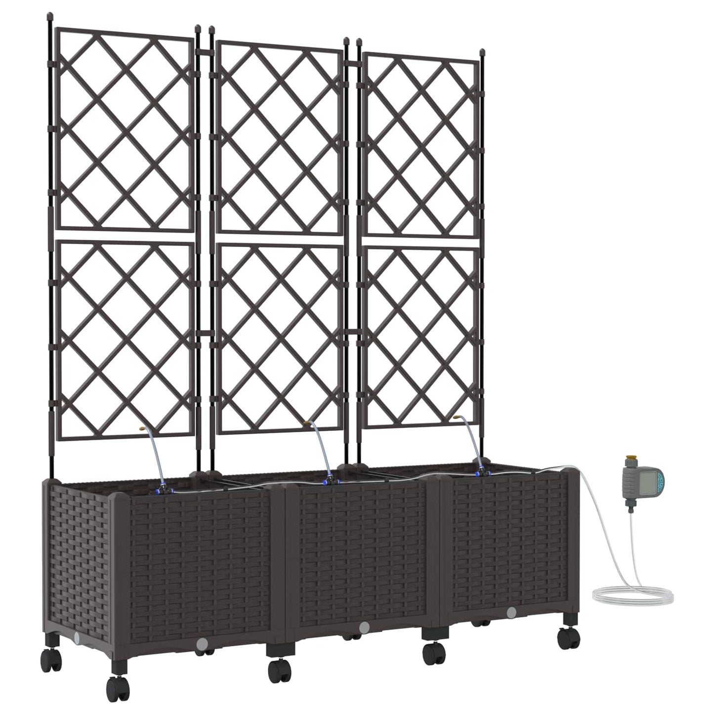 Tuin Pot met Irrigatie en Wielen 3 st Bruin 120 x 40 x 148 cm