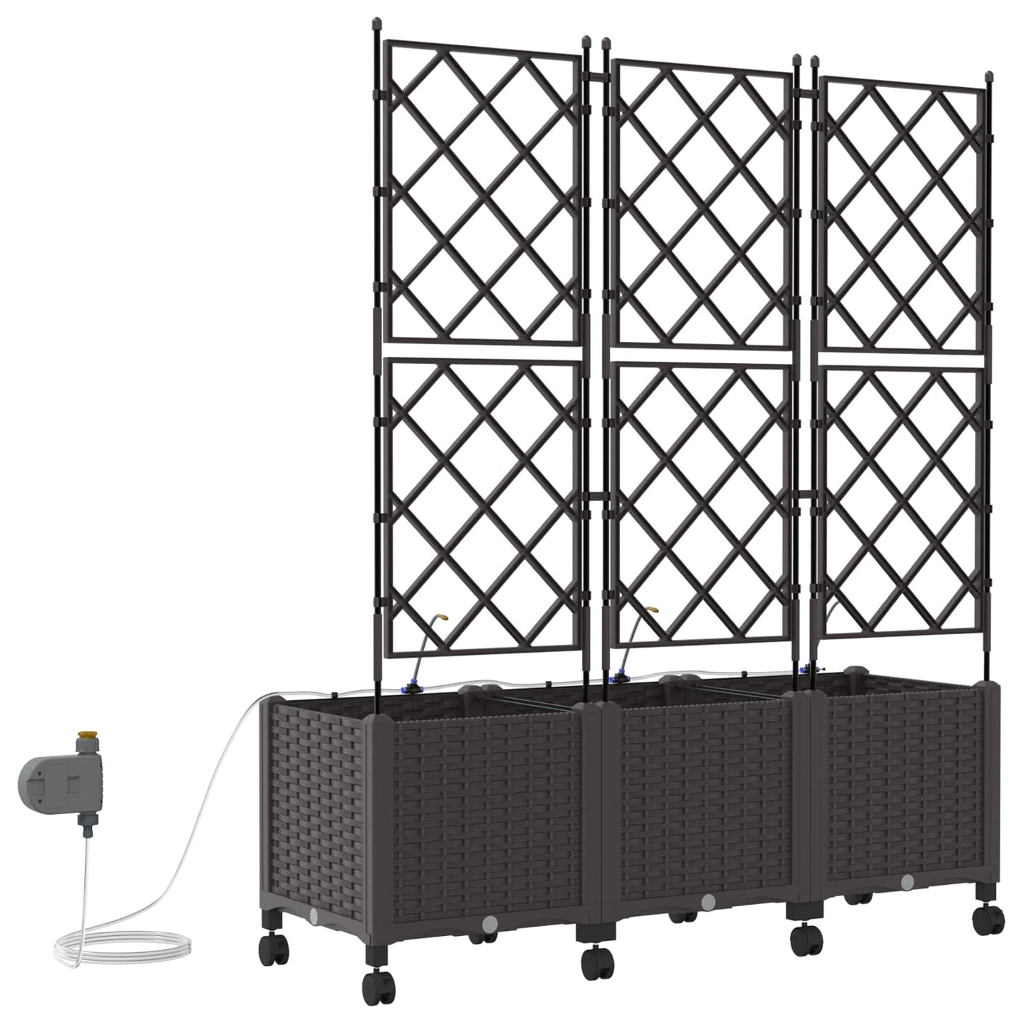 Tuin Pot met Irrigatie en Wielen 3 st Bruin 120 x 40 x 148 cm