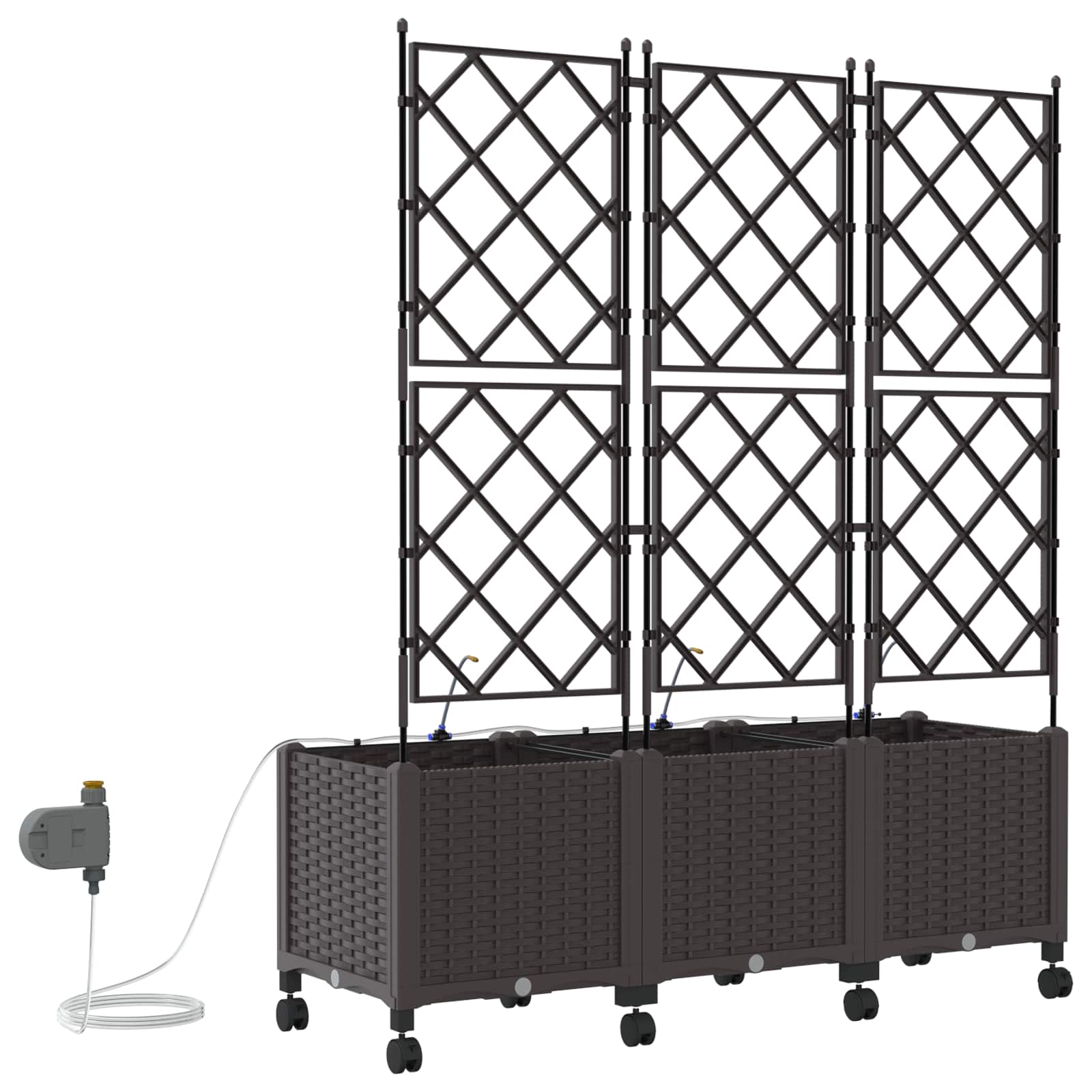 Tuin Pot met Irrigatie en Wielen 3 st Bruin 120 x 40 x 148 cm