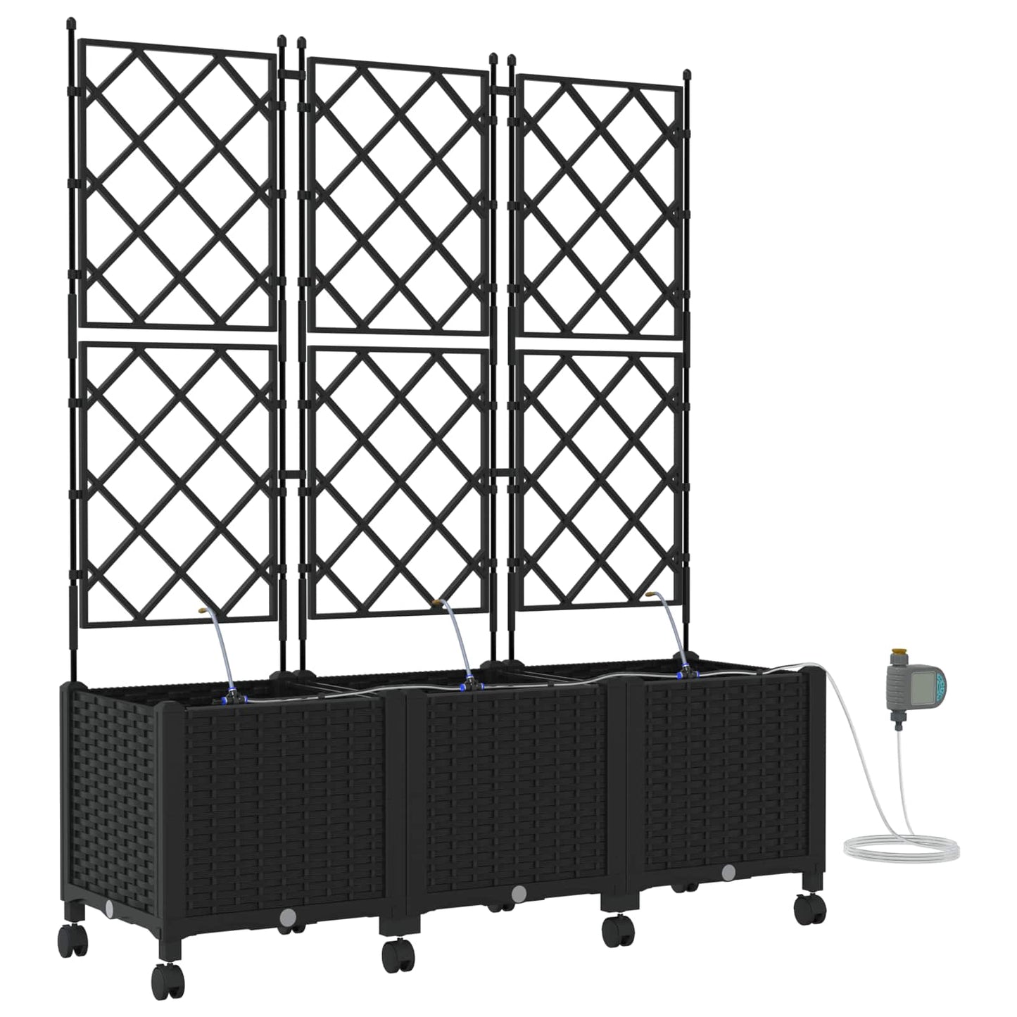 Tuin Pot met Irrigatie en Wielen 3 st Zwart 120 x 40 x 148 cm