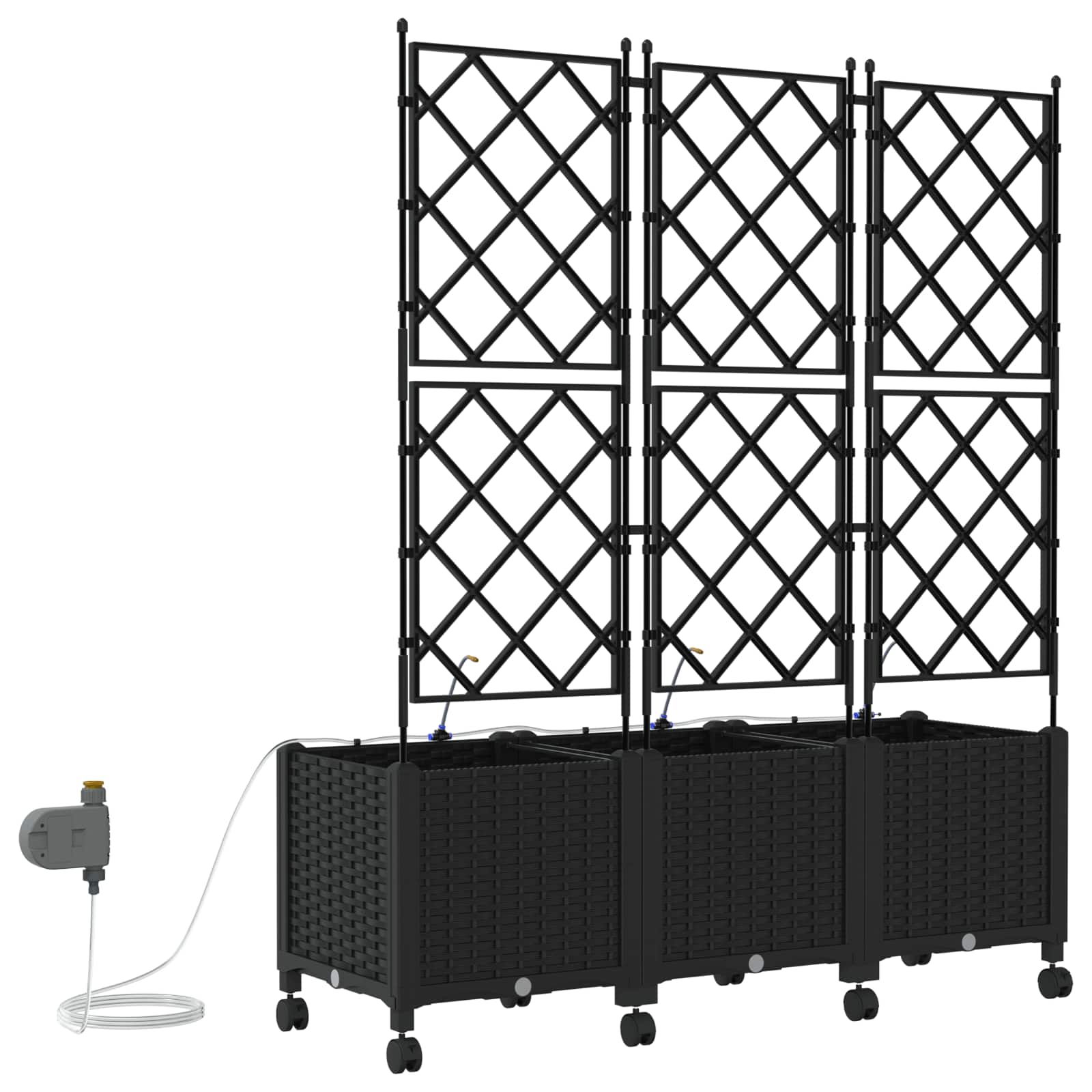 Tuin Pot met Irrigatie en Wielen 3 st Zwart 120 x 40 x 148 cm