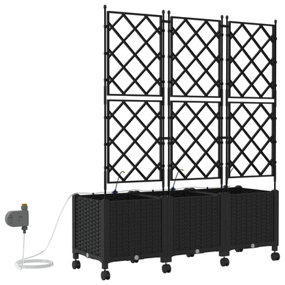 Tuin Pot met Irrigatie en Wielen 3 st Zwart 120 x 40 x 148 cm