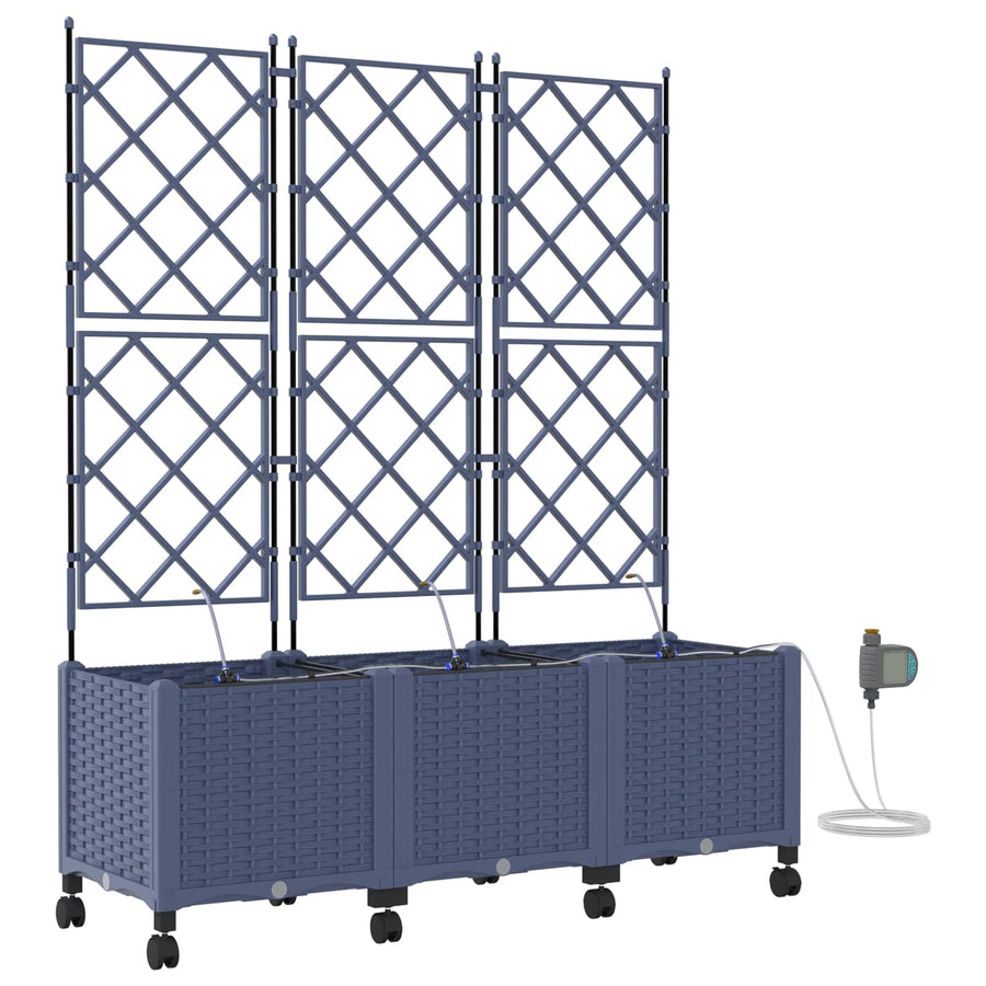 Tuin Pot met Irrigatie en Wielen 3 st Grijs 120 x 40 x 148 cm