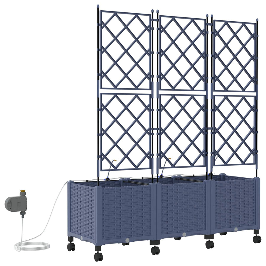 Tuin Pot met Irrigatie en Wielen 3 st Grijs 120 x 40 x 148 cm
