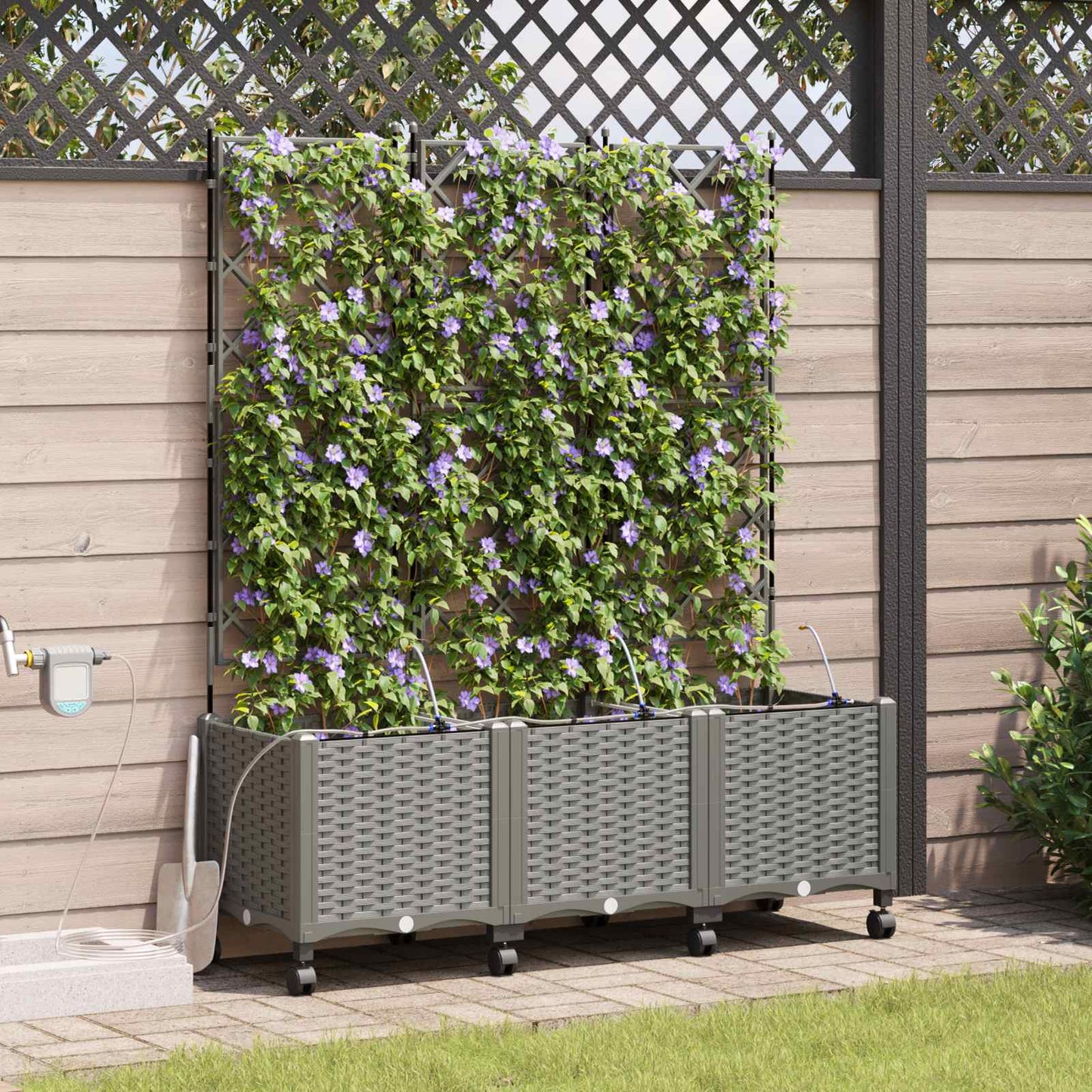 Tuin Pot met Irrigatie en Wielen 3 st Lichtgrijs PP