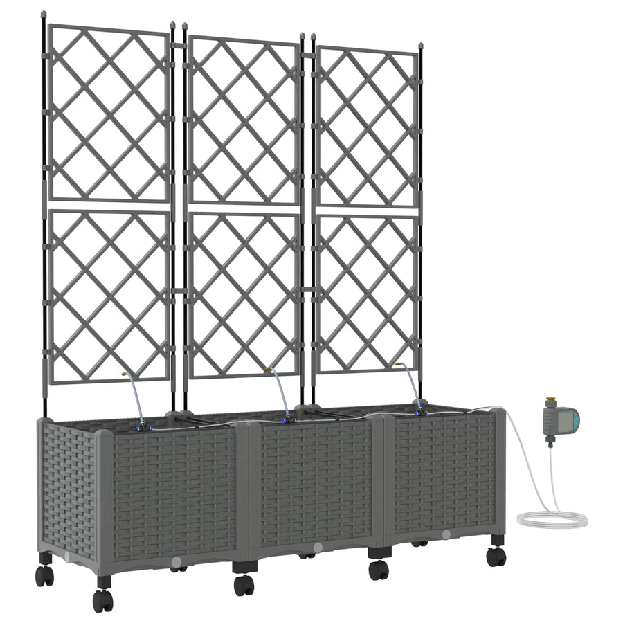 Tuin Pot met Irrigatie en Wielen 3 st Lichtgrijs PP