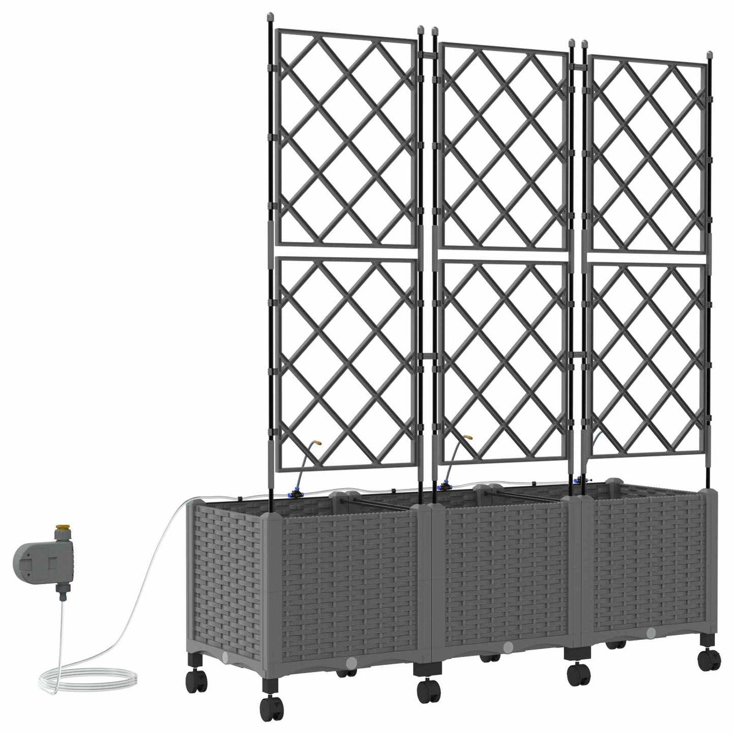 Tuin Pot met Irrigatie en Wielen 3 st Lichtgrijs PP