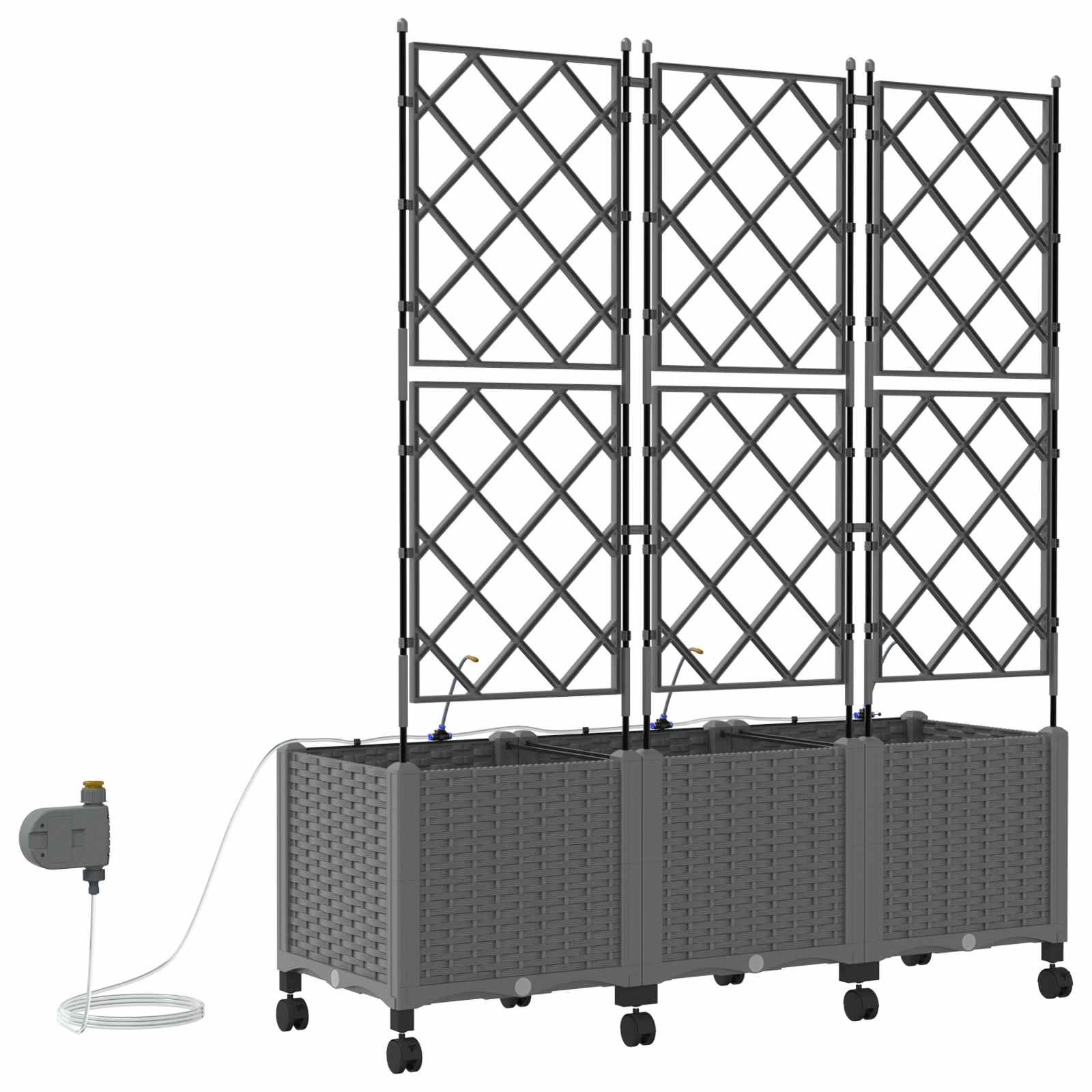 Tuin Pot met Irrigatie en Wielen 3 st Lichtgrijs PP