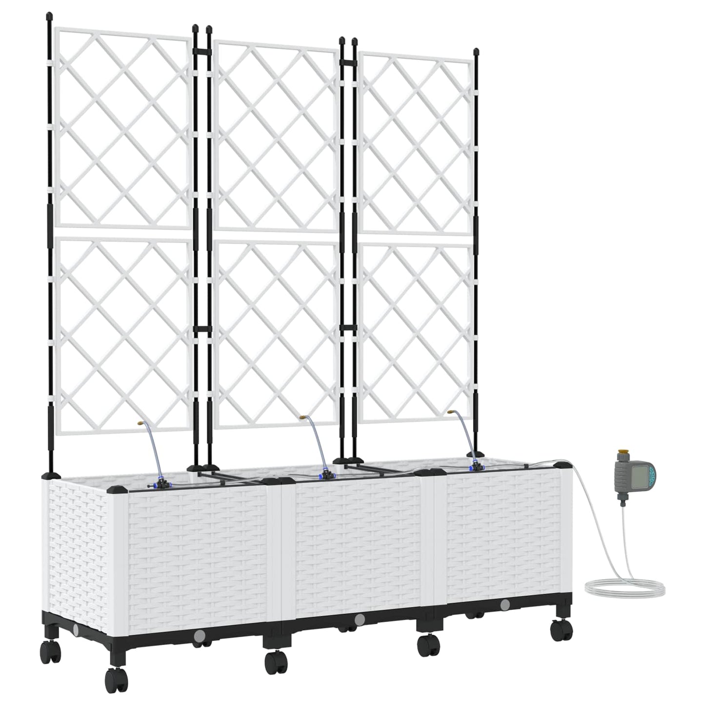 Tuin Pot met Irrigatie en Wielen 3 st Wit 120 x 40 x 148 cm PP