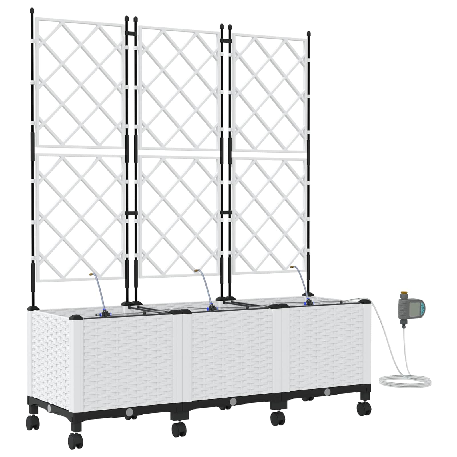 Tuin Pot met Irrigatie en Wielen 3 st Wit 120 x 40 x 148 cm PP