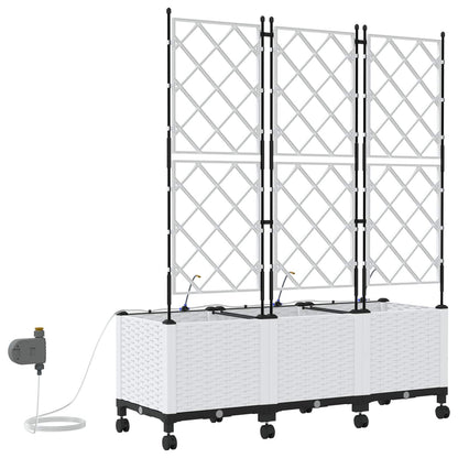 Tuin Pot met Irrigatie en Wielen 3 st Wit 120 x 40 x 148 cm PP