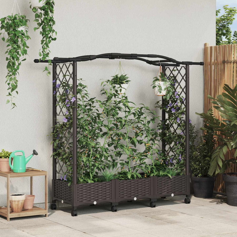 Verhoogd bed met klimrek en wielen Bruin 169 x 40 x 129 cm PP