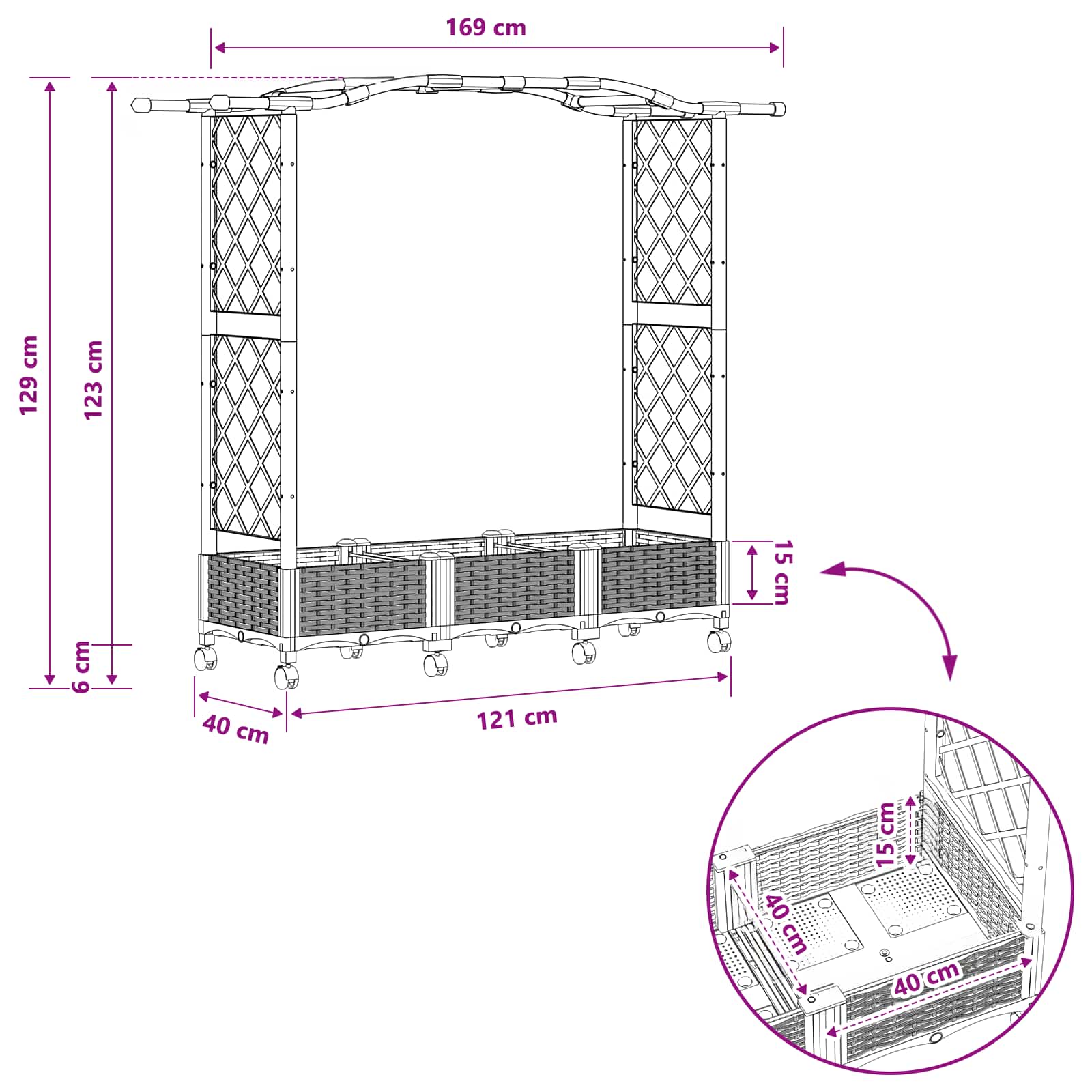 Verhoogd bed met klimrek en wielen Bruin 169 x 40 x 129 cm PP