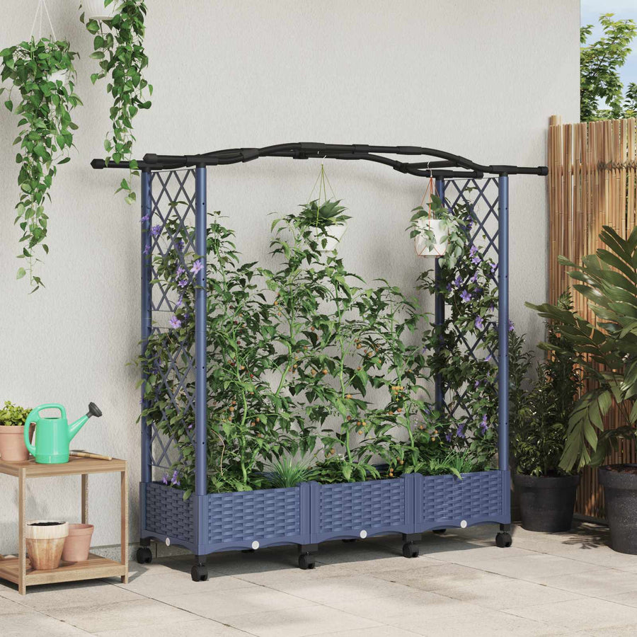 Verhoogd Bed met Trellis en Dak Grijs 169 x 40 x 129 cm PP
