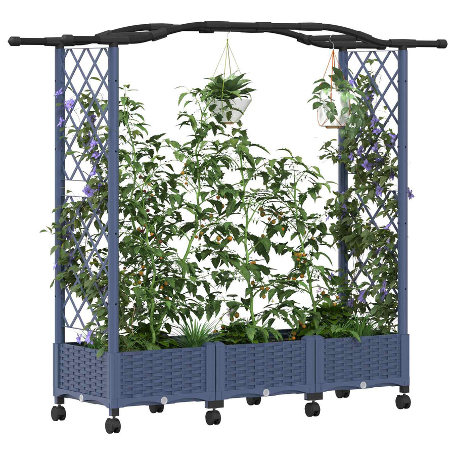 Verhoogd Bed met Trellis en Dak Grijs 169 x 40 x 129 cm PP