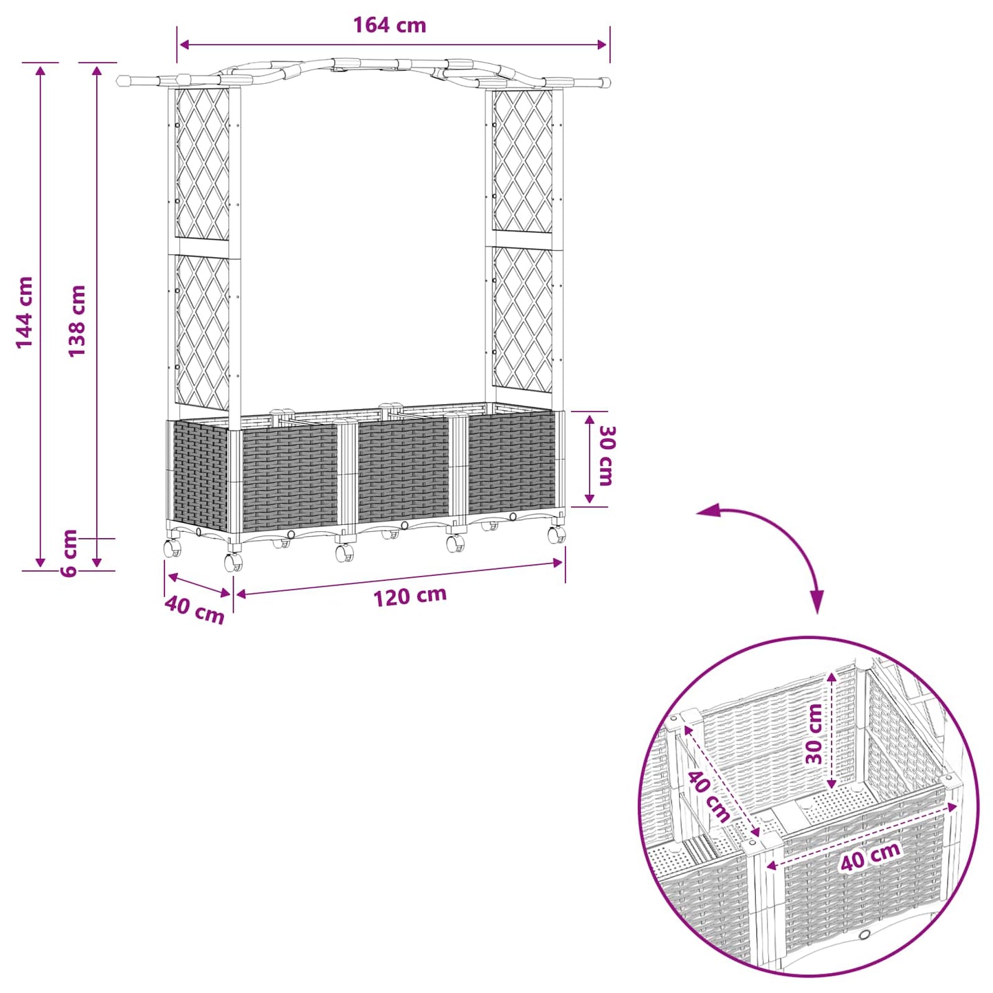 Verhoogd Bed met Trellis en Dak Bruin 164 x 40 x 144 cm PP