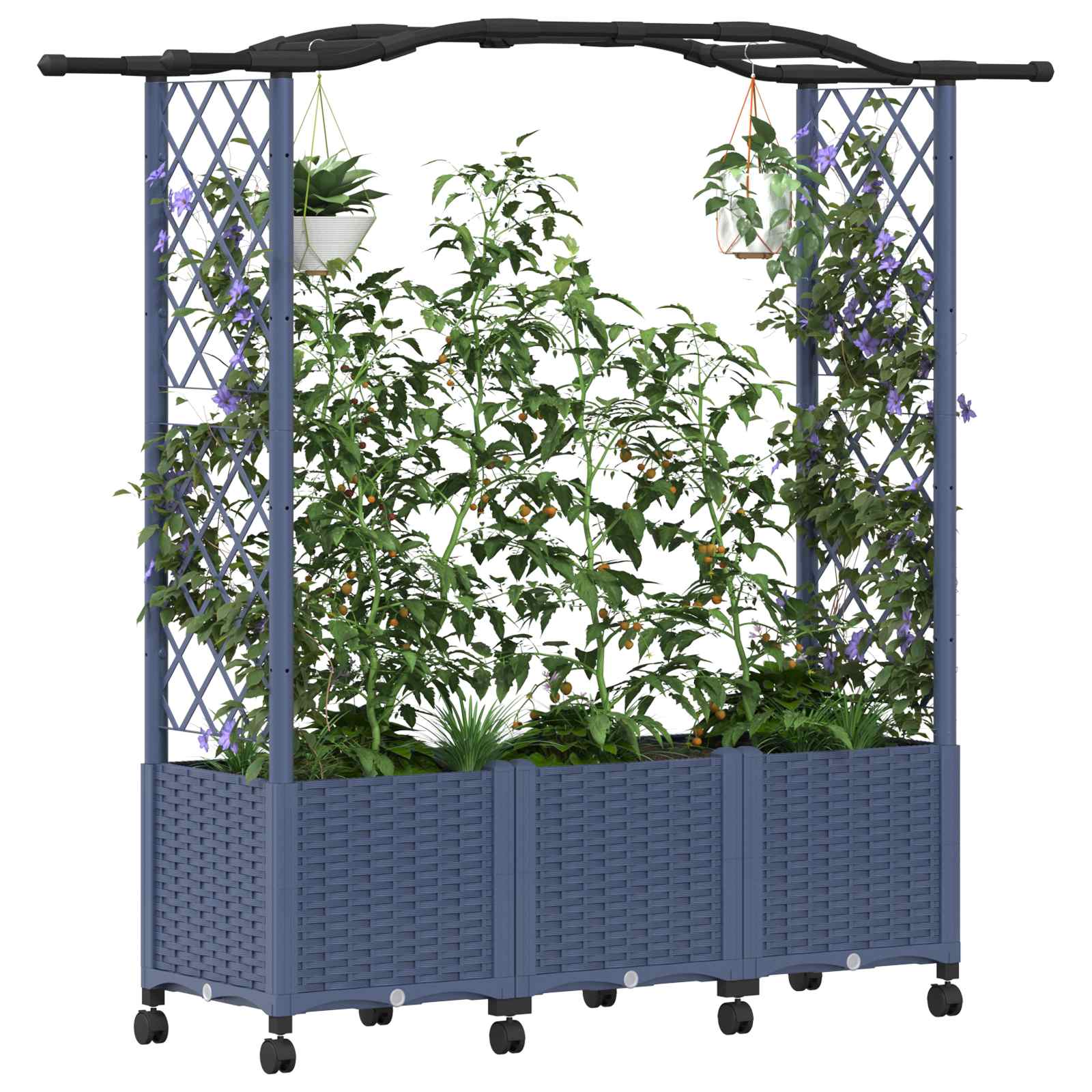 Verhoogd Bed met Trellis en Dak Grijs 164 x 40 x 144 cm PP