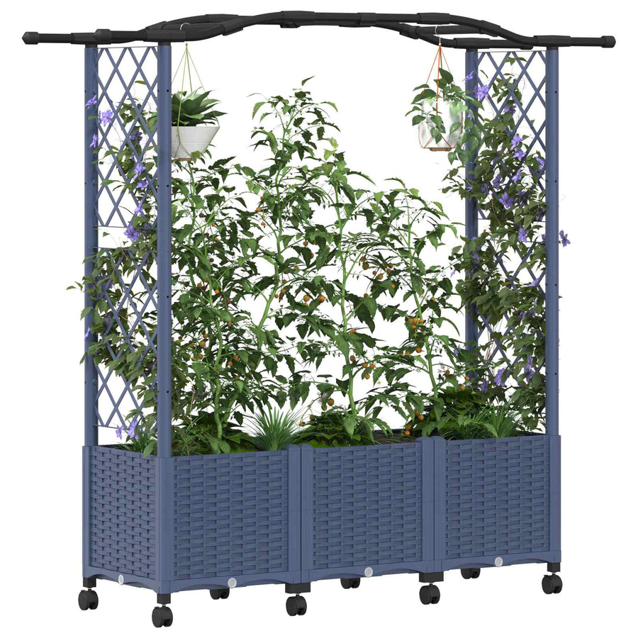 Verhoogd Bed met Trellis en Dak Grijs 164 x 40 x 144 cm PP