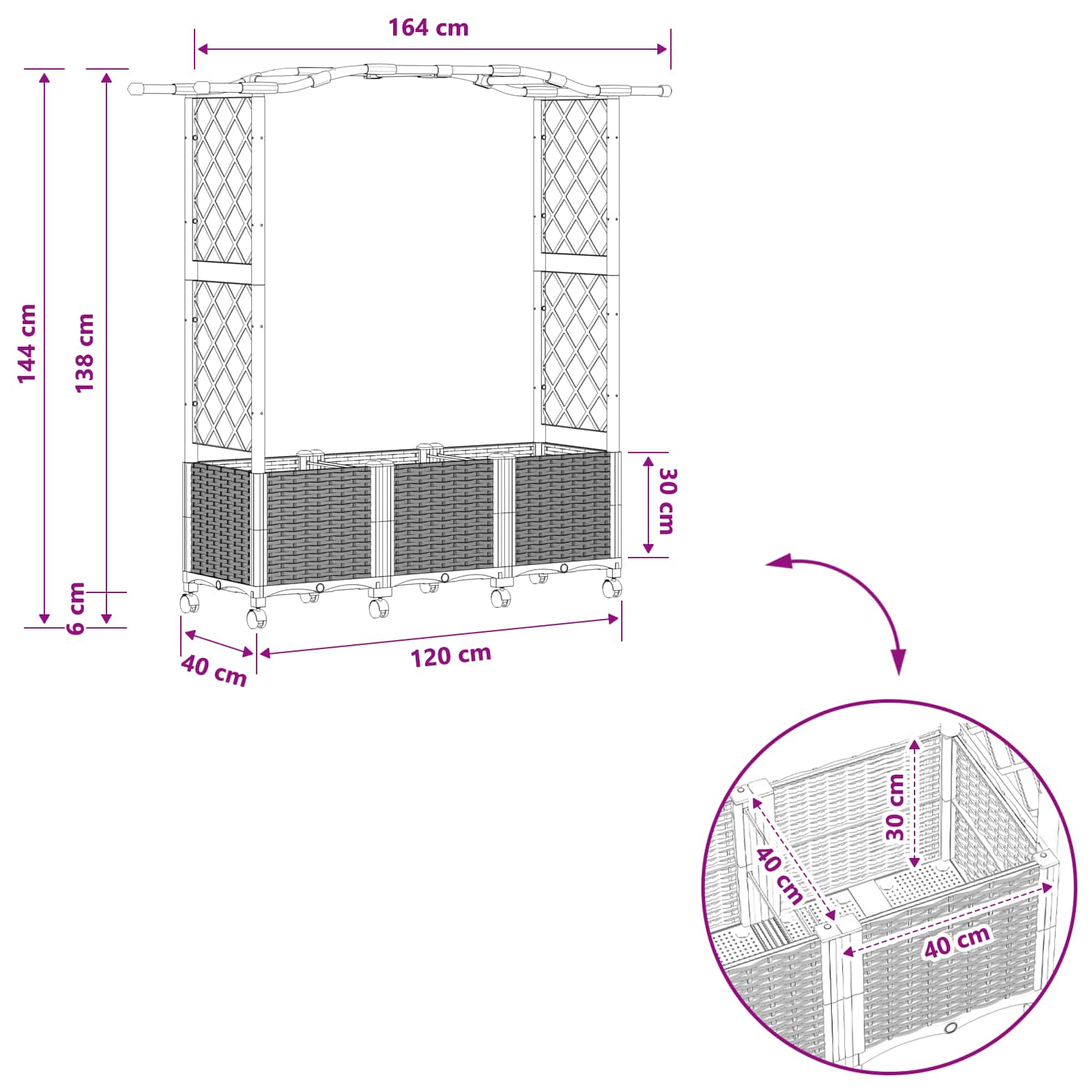 Verhoogd Bed met Trellis en Dak Grijs 164 x 40 x 144 cm PP