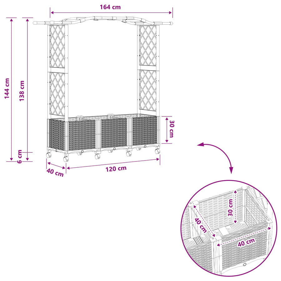 Verhoogd Bed met Trellis en Dak Grijs 164 x 40 x 144 cm PP