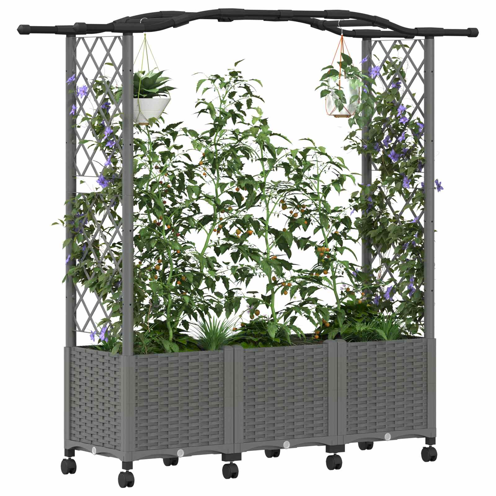 Verhoogd Bed met Trellis en Dak Lichtgrijs 164 x 40 x 144 cm PP