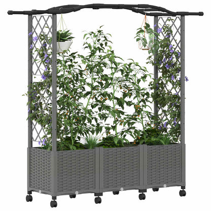 Verhoogd Bed met Trellis en Dak Lichtgrijs 164 x 40 x 144 cm PP