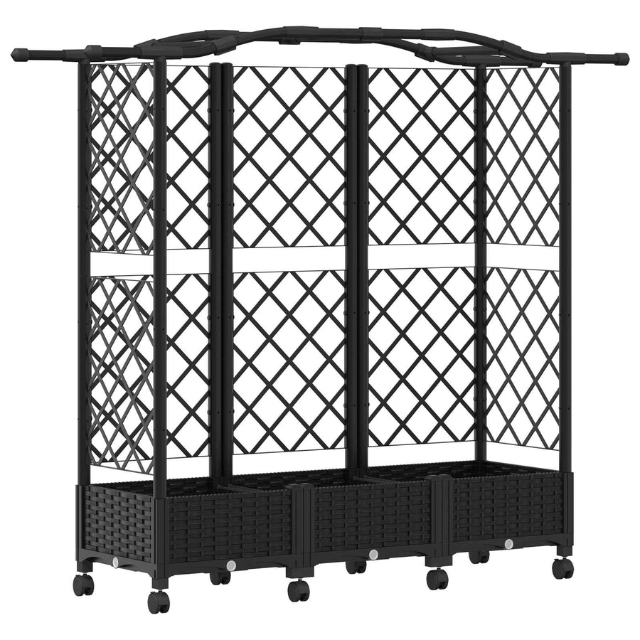 Verhoogd Bed met Trellis en Dak Zwart 163 x 40 x 129 cm PP