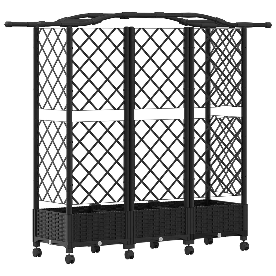 Verhoogd Bed met Trellis en Dak Zwart 163 x 40 x 129 cm PP