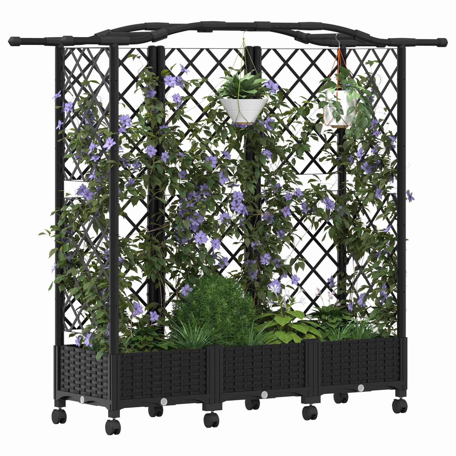 Verhoogd Bed met Trellis en Dak Zwart 163 x 40 x 129 cm PP