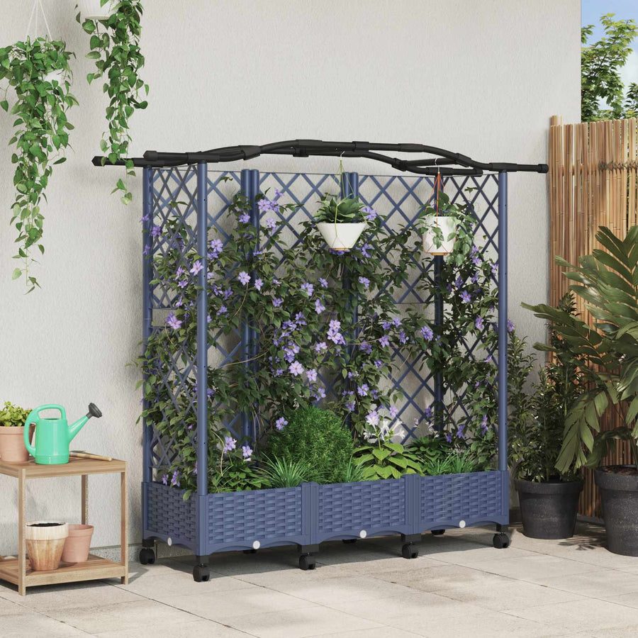Verhoogd Bed met Trellis en Dak Grijs 163 x 40 x 129 cm PP