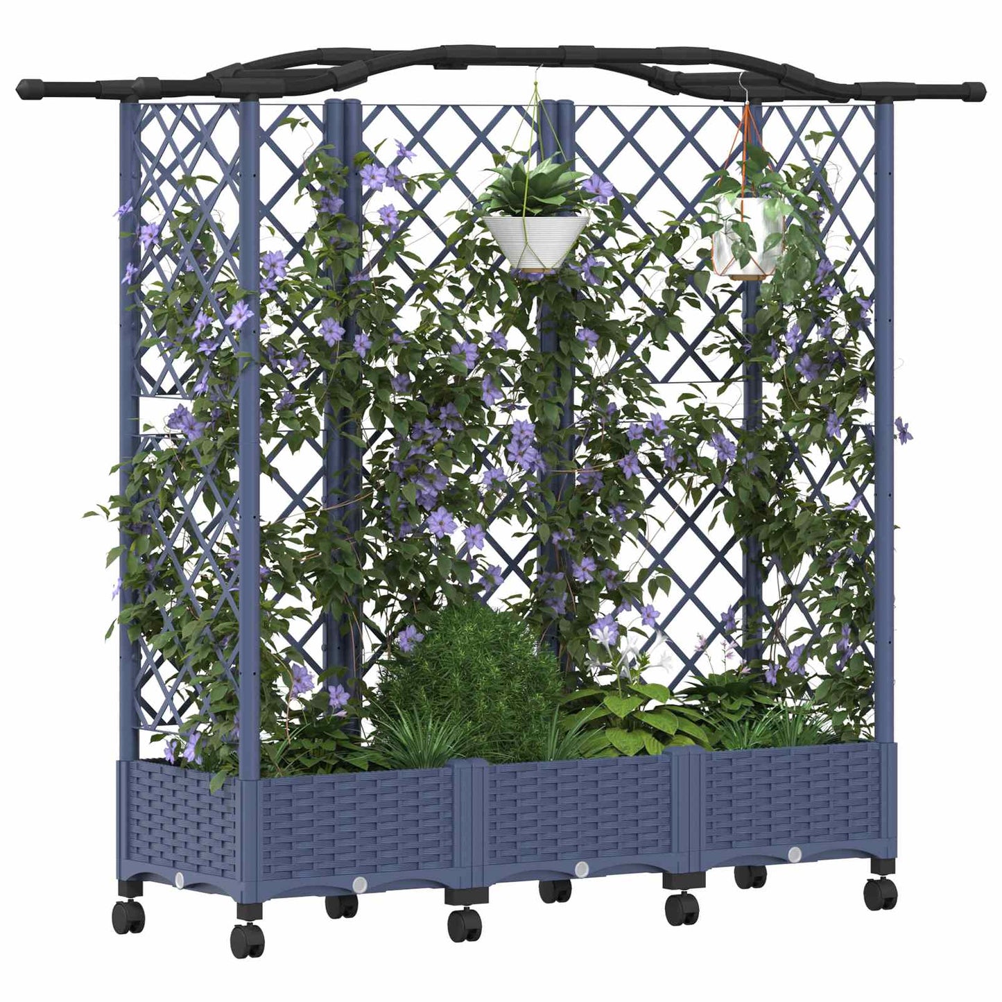 Verhoogd Bed met Trellis en Dak Grijs 163 x 40 x 129 cm PP